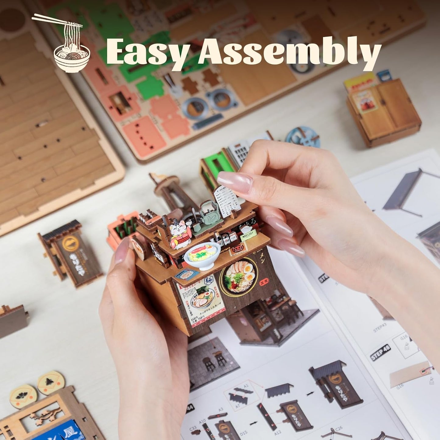 Fsolis Japanese Book Nook Kit - DIY Miniature Scene House Kit, 3D Puzzles for Adults, 220 Wooden Pieces, Tiny House Mini Booknook Craft Shelf Decor, Gifts for Women Model Lovers (Morita-Ya Ramen)