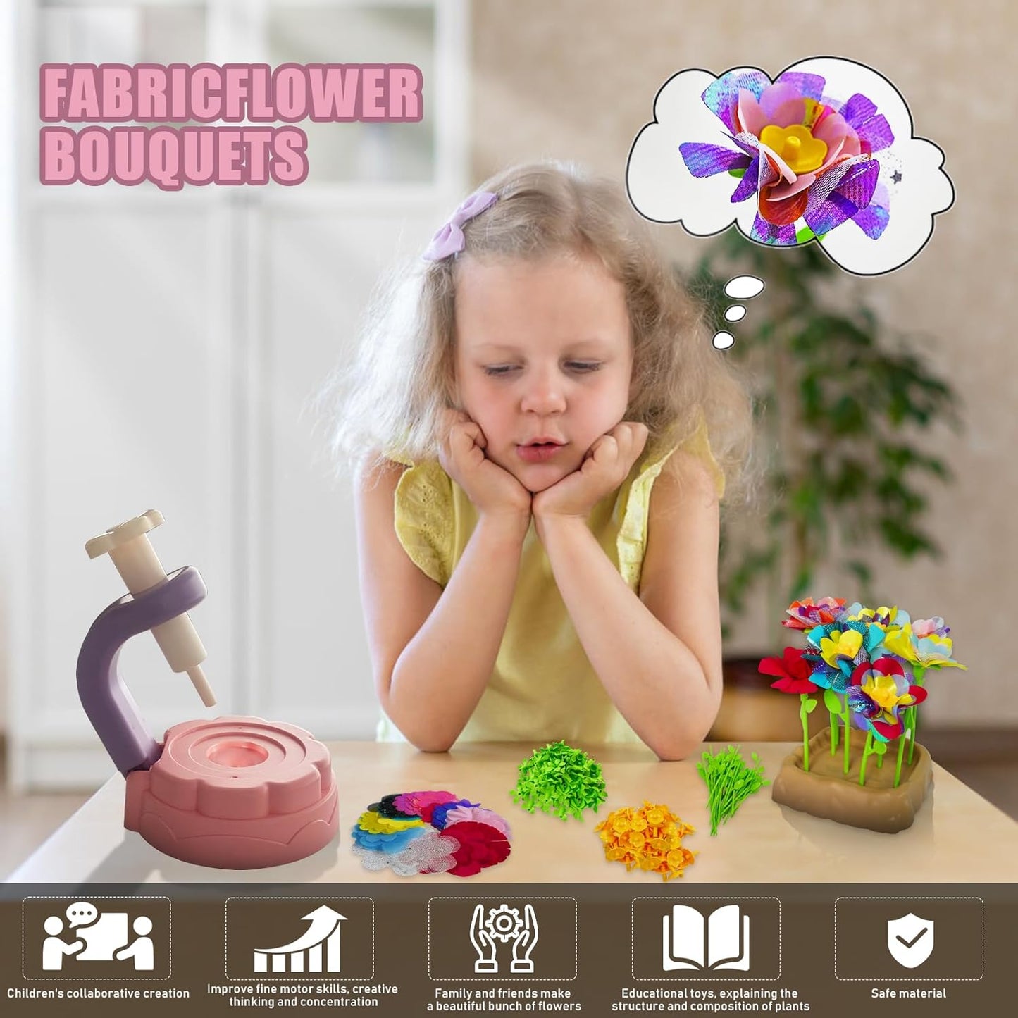 DIY Fabric Flower Bouquet Toy Set | Children's Handmade Materials Pack (Ages 3-9) | STEM Education Art Toy | Festival Creative Gift