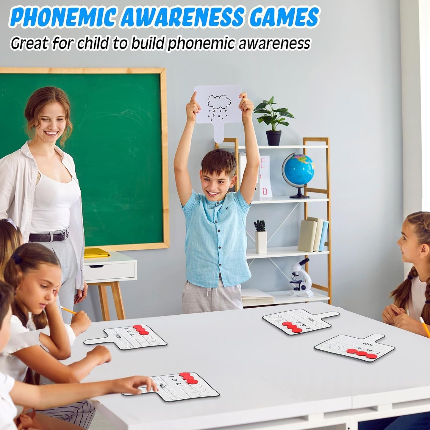 Seajan 9 Pcs Magnetic Paddle Set Education Dry Erase Double Side Handheld Answer Board with Magnetic Counters Discs Phonemic Awareness Phonics Games Toy for Students Kids Teaching Supply (Black)