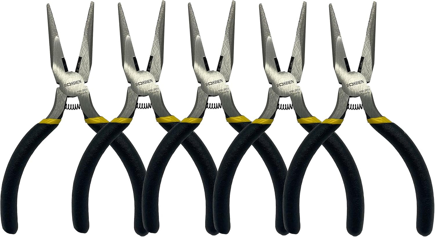 BOOSDEN 5" Small Needle Nose Pliers, Mini Needle Nose Pliers, Micro Needle Nose Pliers-5 Pack
