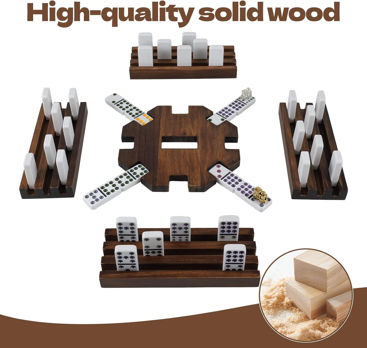 Mexican Train Dominoes Set with Wooden Hub, 91 Domino Tile Board Games Includes Metal Train Markers Color Dot Double Twelve Set with 4 Woodentile Rack for Family Game Night(Burnt Color)