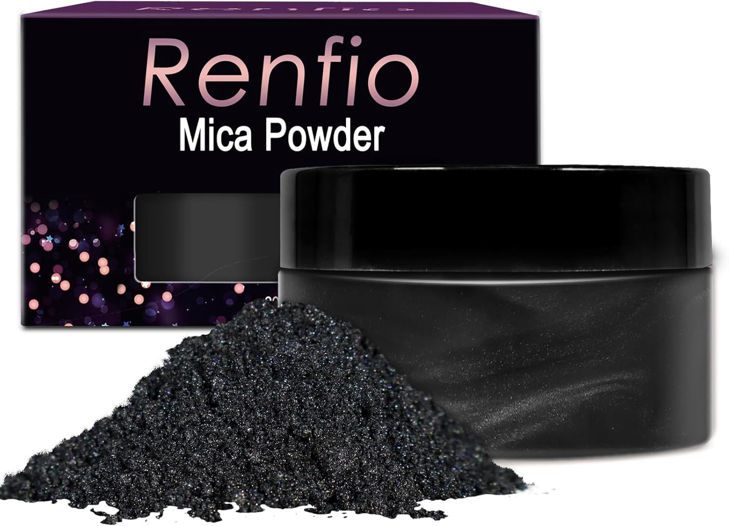 Renfio Mica Powder Pigment Natural Fine Powdered Pigments Pearl Shimmer Epoxy Resin Dye for Painting Soap Making Slime Bath Bombs 3.5 Oz(100g) - Deep Black
