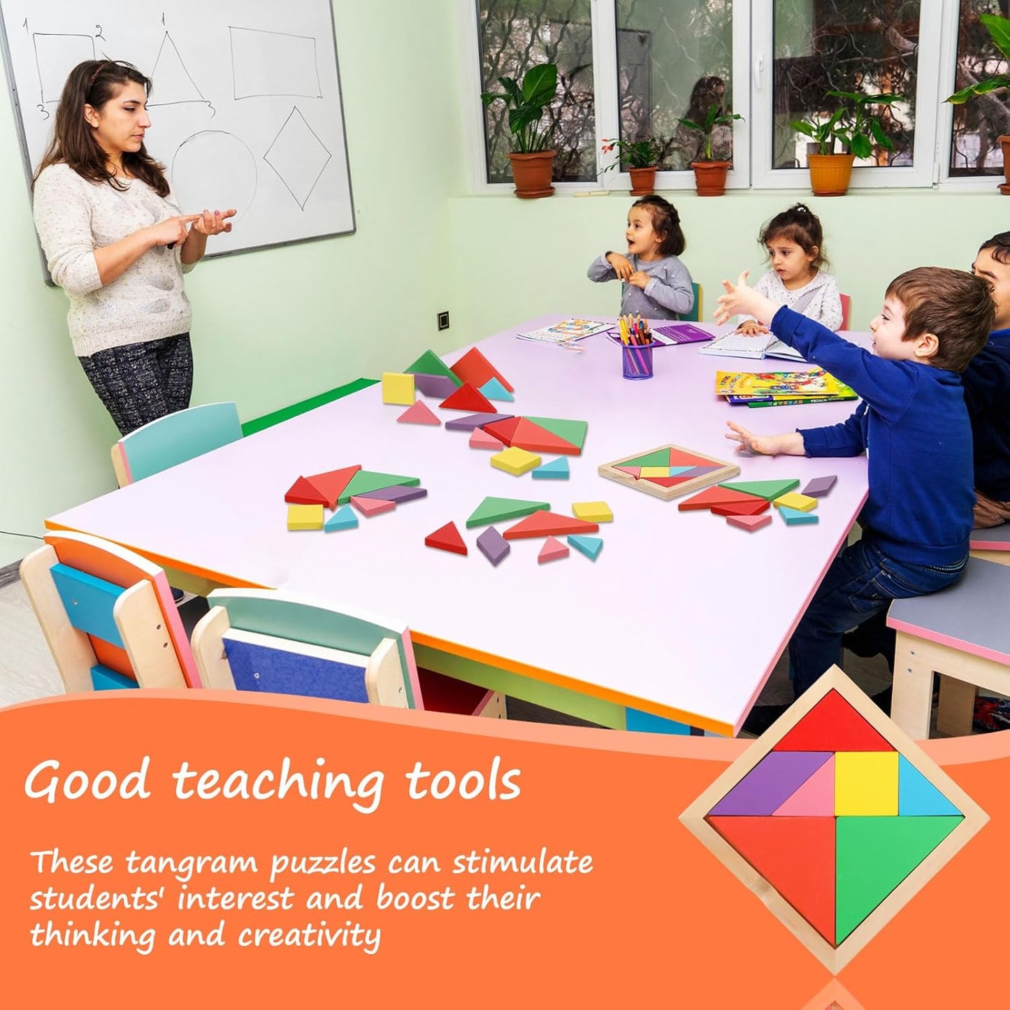 Meooeck 12 Pack Tangrams Wooden Puzzles Tangrams Classroom Set for Kids Shape Puzzles Brain Logic Blocks for Games Educational Gifts for Adults Kids Ages 4-8 8-12(Notch Style)