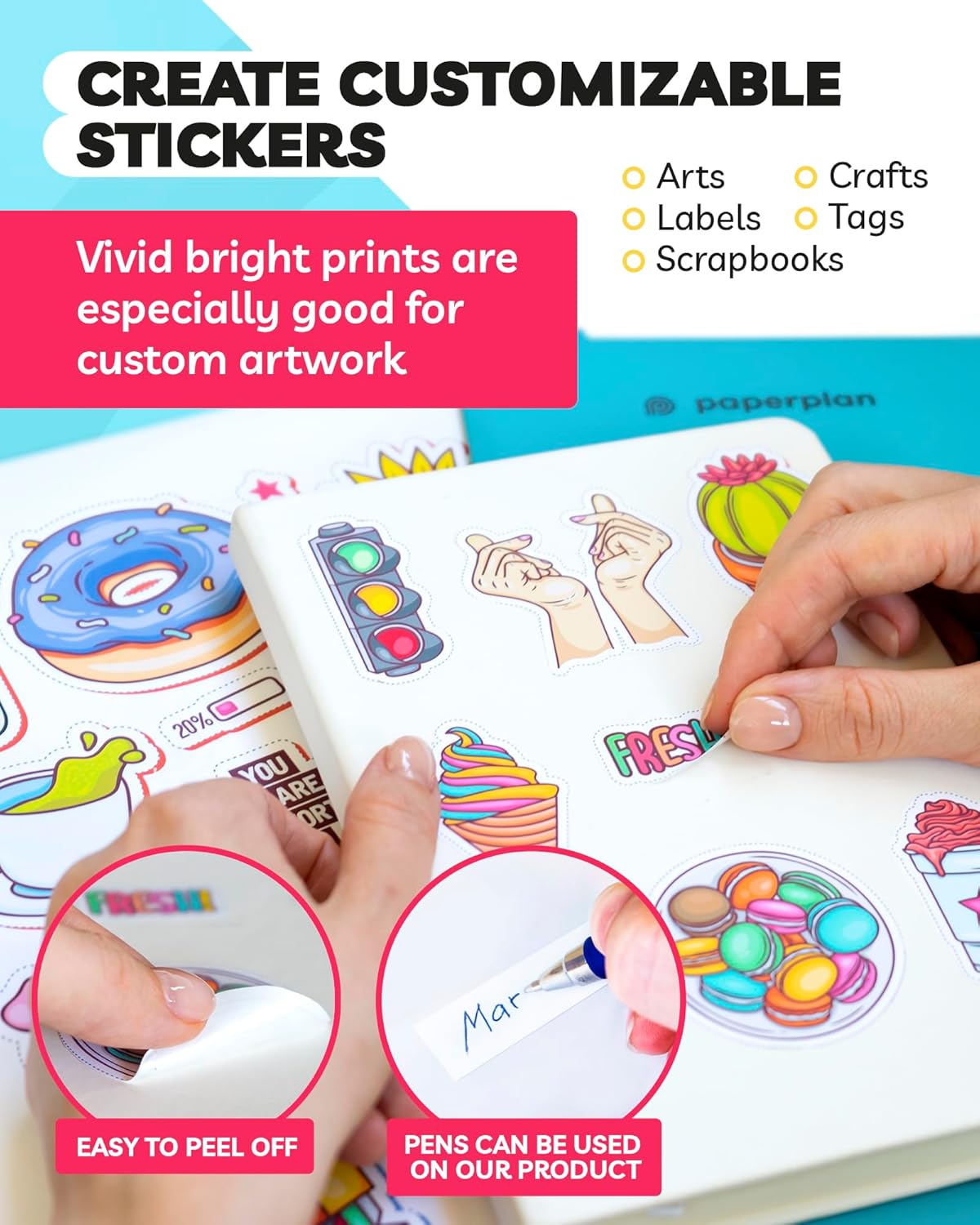 Sticker Paper for Inkjet Printer - (30 Sheets), 8.5 x 11" Letter Size, Matte Sticker Paper - Ideal for Crafting and Printing Vibrant, Long-Lasting Designs