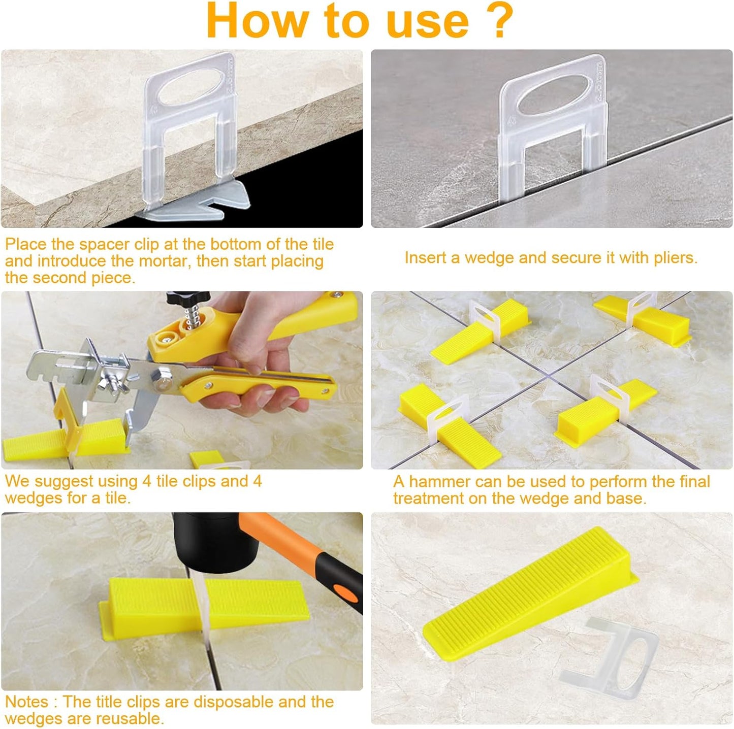 Storystore Tile Leveling System with Tile Pliers - 3000 Piece Tile Spacers Clips and 300 Piece Reusable Wedges, 1/16 Inch Tile Installation Tools Kit