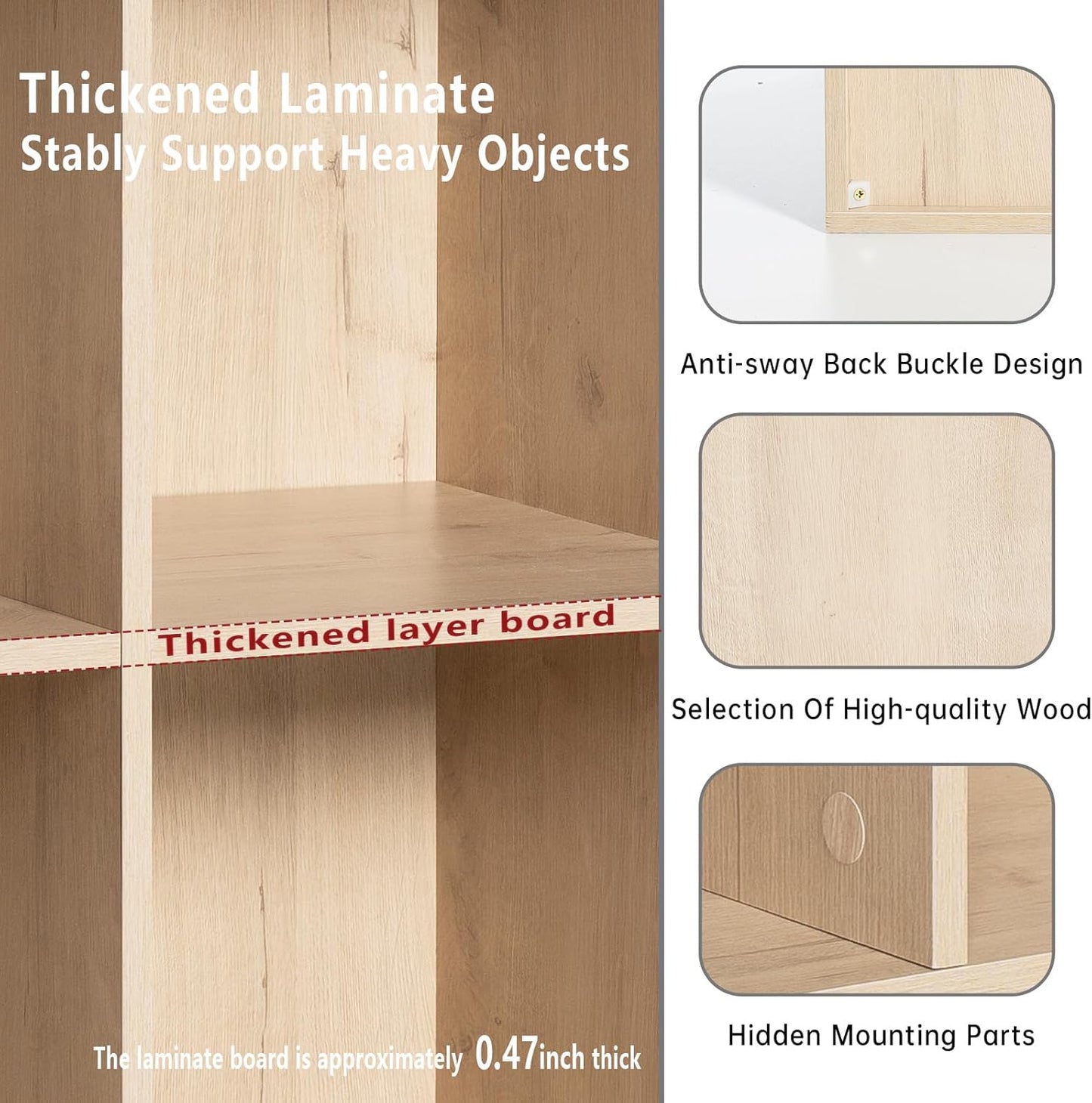 Wooden 8-Cube Storage Organizer with Closed Back Panel, 11in Cube Shelf Opening, Bookshelf, Display Shelf,Closet Cabinet for Home and Office,White Oak