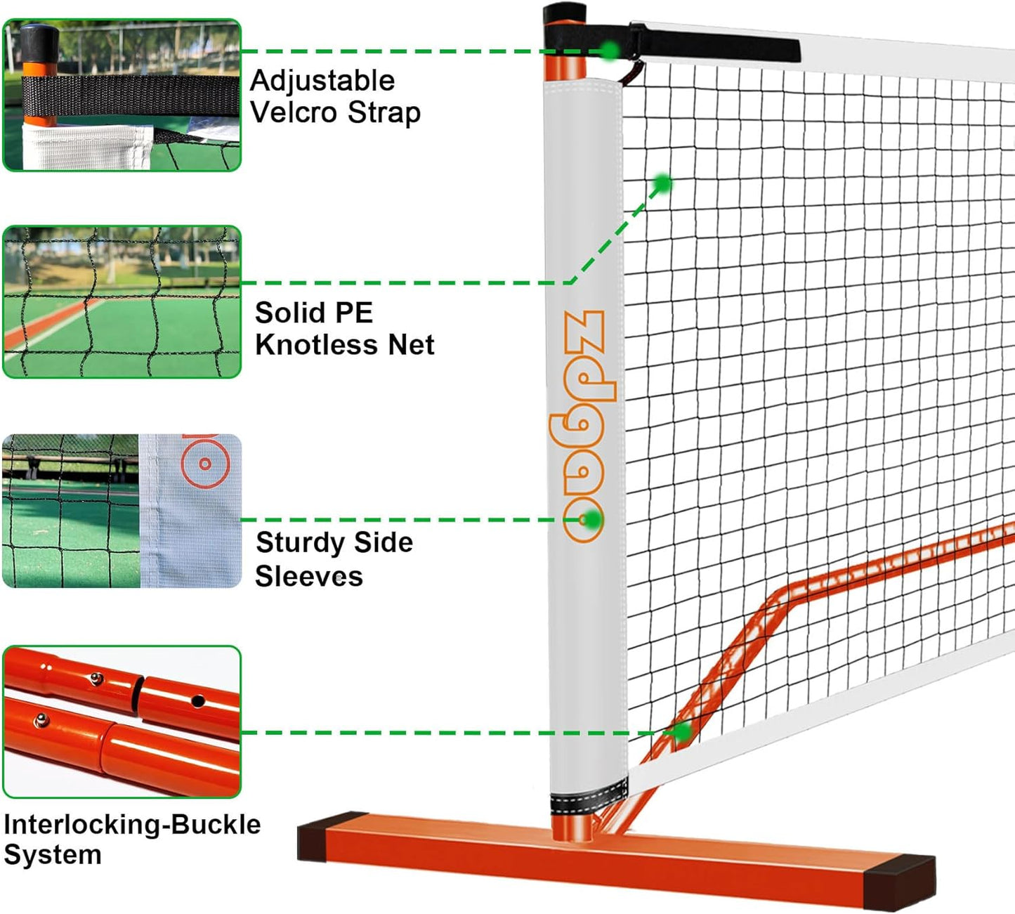 Zdgao Pickleball Set with Net for Driveway, 22 FT Regulation Size Pickle Ball Net Set with Pickleballs, Court Markers and Carry Bag, Steady Metal Frame for Outdoor, Indoor Court