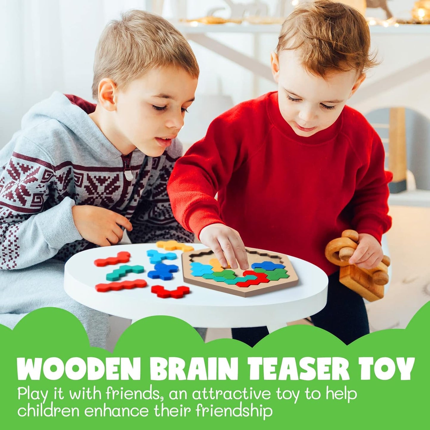 Yunsailing 3 Pack Hexagon Wooden Puzzle Wood Russian Blocks Tangram Puzzle Brain Teaser Puzzles Geometric Jigsaw Block Russian Blocks Logic IQ STEM Toy for All Ages Kid Adult (Fancy)