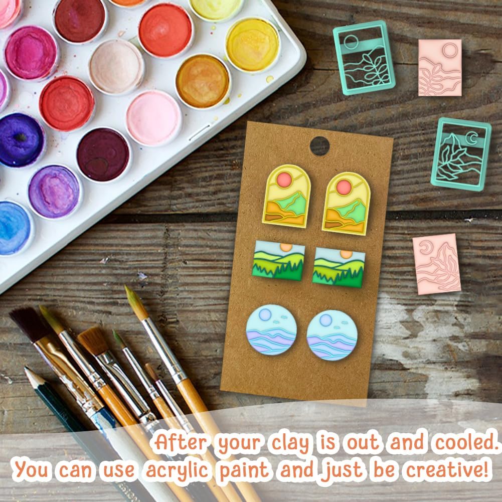 ACRNIGHEET Boho Clay Cutters - 16 Shapes Sun and Moon, Landscape Polymer Clay Cutters for Jewelry, Earring Making Kit With Storage Box