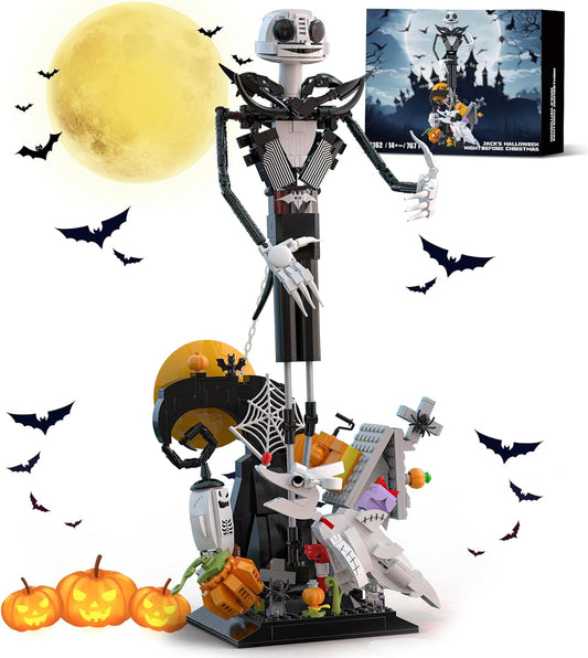 Horror Skull Building Set, Before Christmas Haunted House Building Blocks Set, Pumpkins and Skeleton Ghosts, Halloween Christmas Building Toys Gifts for Movie Fans Adults