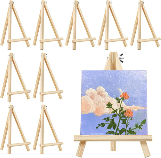TKOnline 10PCS 9 Inch Wood Easels, Easel Stand for Painting, Art Craft Painting Party Easel, Tabletop Easels, Tripod, Canvas Photo Picture Sign Holder