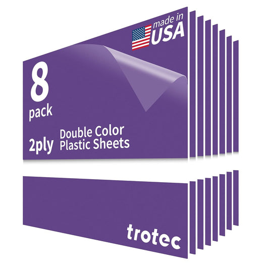 Trotec TroLase | 12"x12"x1/16", 8 Pcs | Purple/White | 2 Ply | Modified Acrylic | Laser Engraving Double Color Plastic Sheet | Engraving Blanks for Laser, Saw, Guillotine | Made in USA