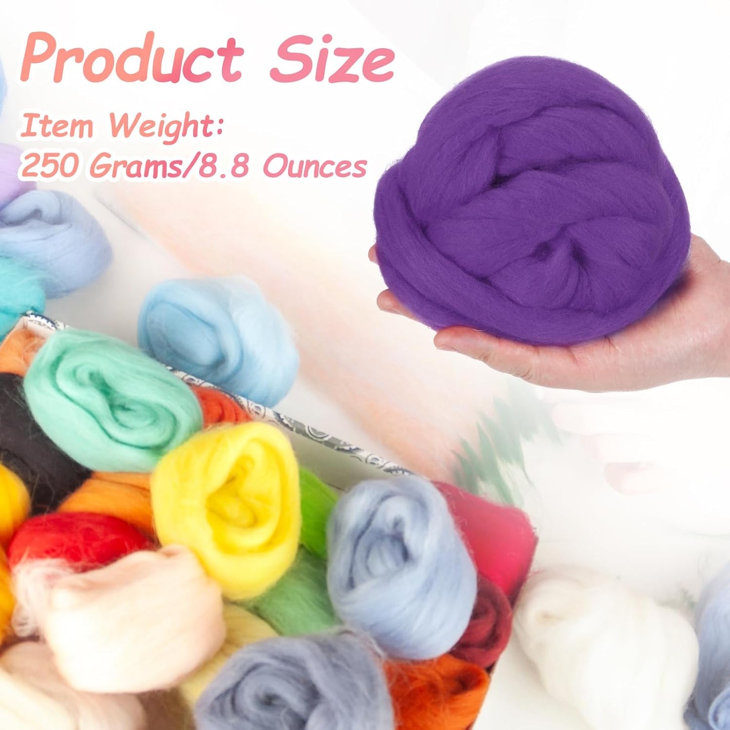 PATIKIL Wool Roving Yarn, 250G/8.8OZ Felting Wool Pure Roving Yarn, Purple