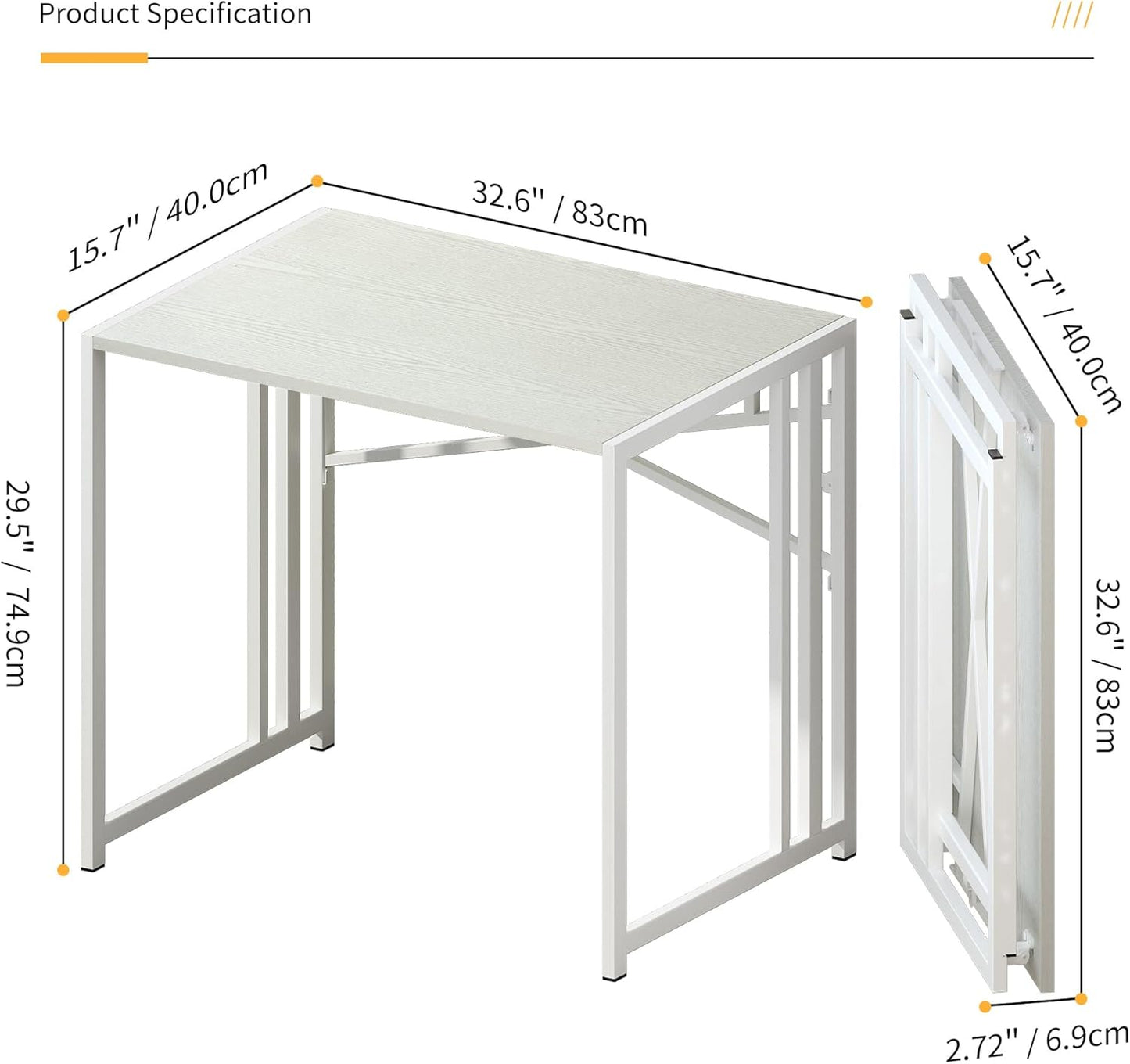 Small Folding Desk 32 inch, No Assembly Required Small Office Desk, Writing Gaming Computer Camping Desk, White