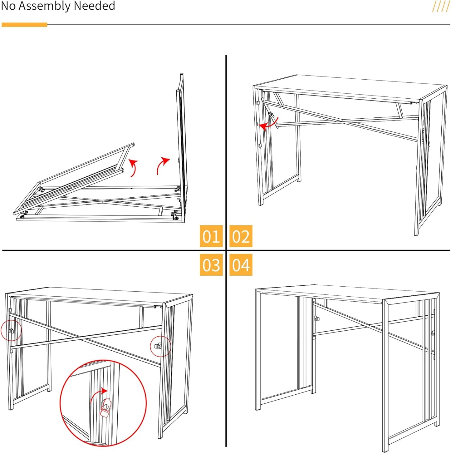 Folding Computer Desk 40 inch Writing Gaming Computer Camping Table, No Assembly Required Home Office Desk, Espresso