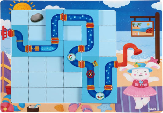 Logical Puzzle,Sequence Matching Game,with Cards（30 Scenes）,Classic Path Planning Toy,STEM Educational Toys,Family Game,Logic Labyrinth Games for Adults and Kids(2 Puzzles).