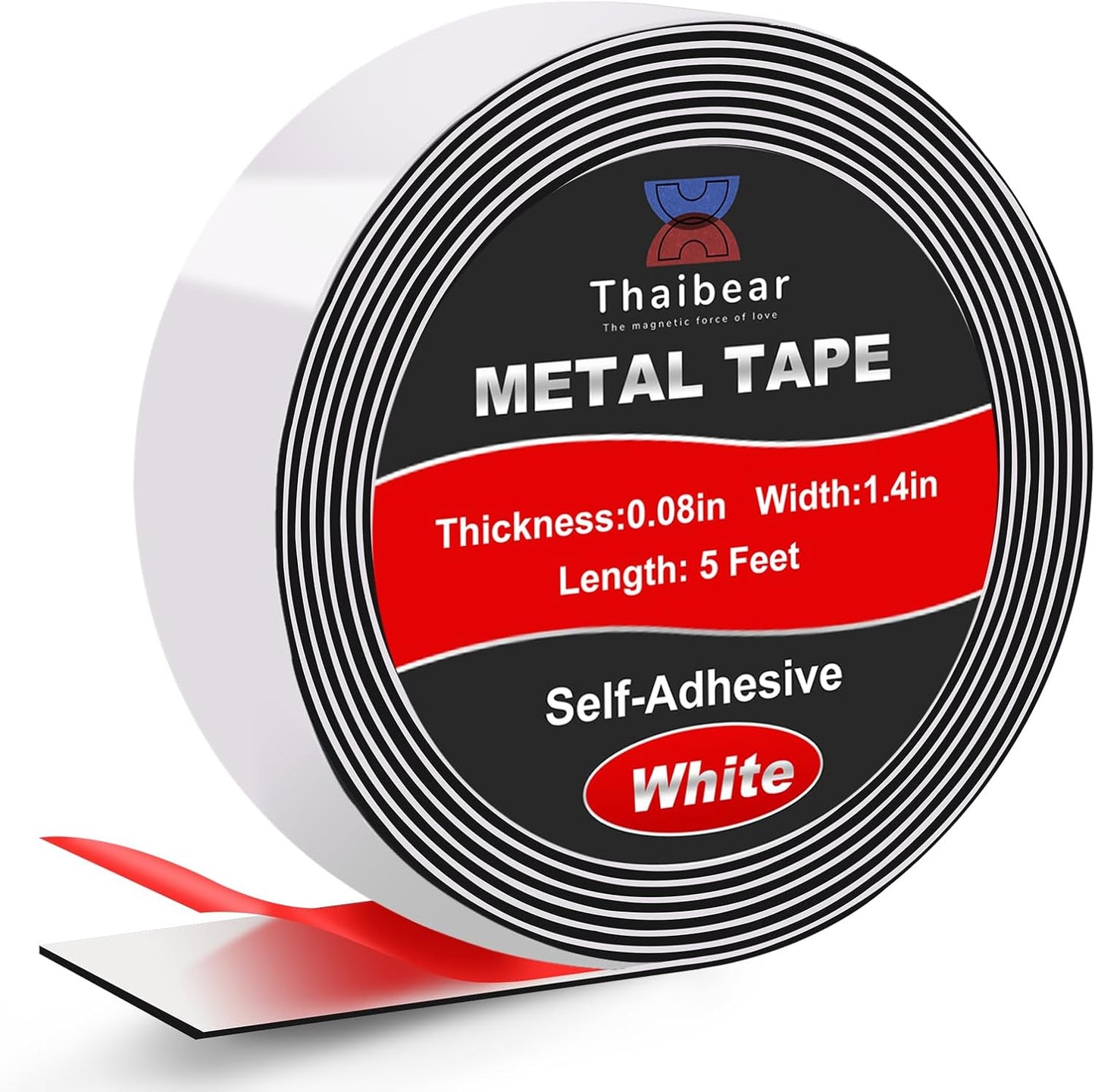 Thaibear Metal Tape for Magnets (1.4'' Wide x 5 ft Long) Flexible Metal Strips Self Adhesive, Ferrous Tape Stick Thin Metal Strips Roll for Magnets