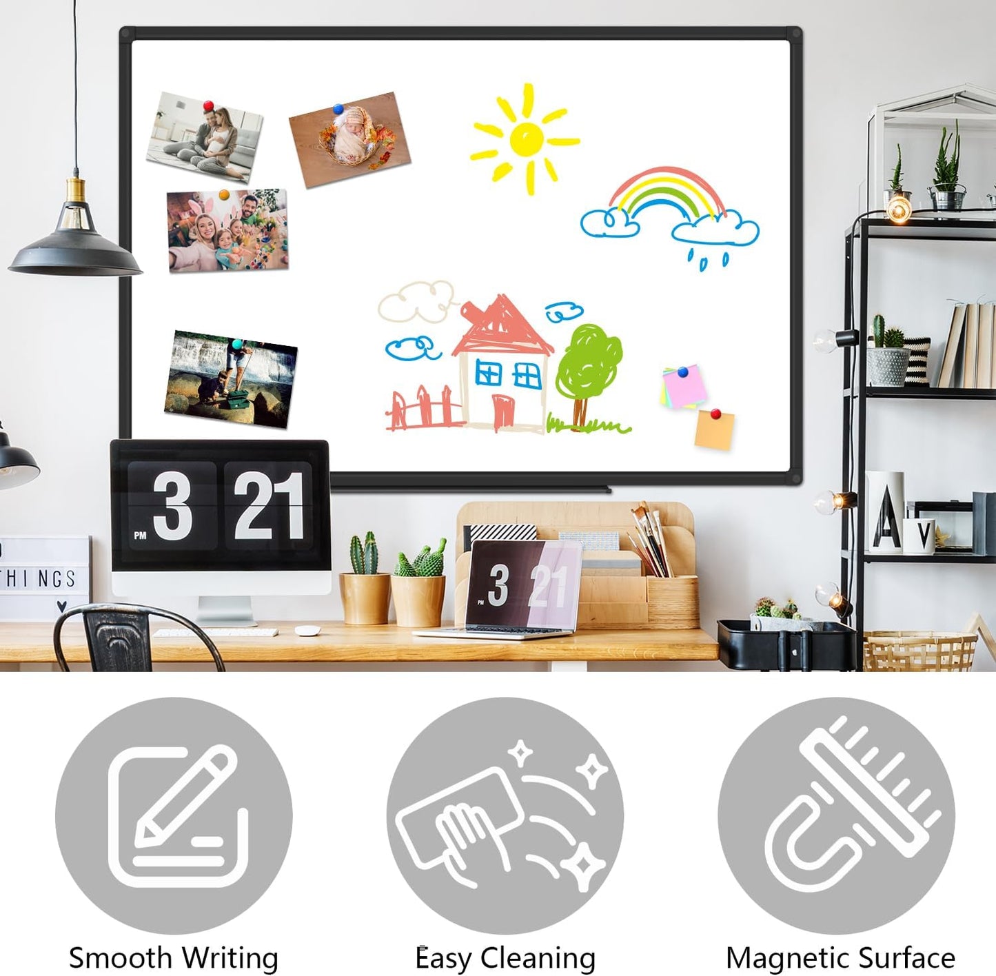 XBoard Magnetic Whiteboard 48 x 31 inch - Dry Erase Board with Black Aluminum Frame, White Board with Detachable Marker Tray