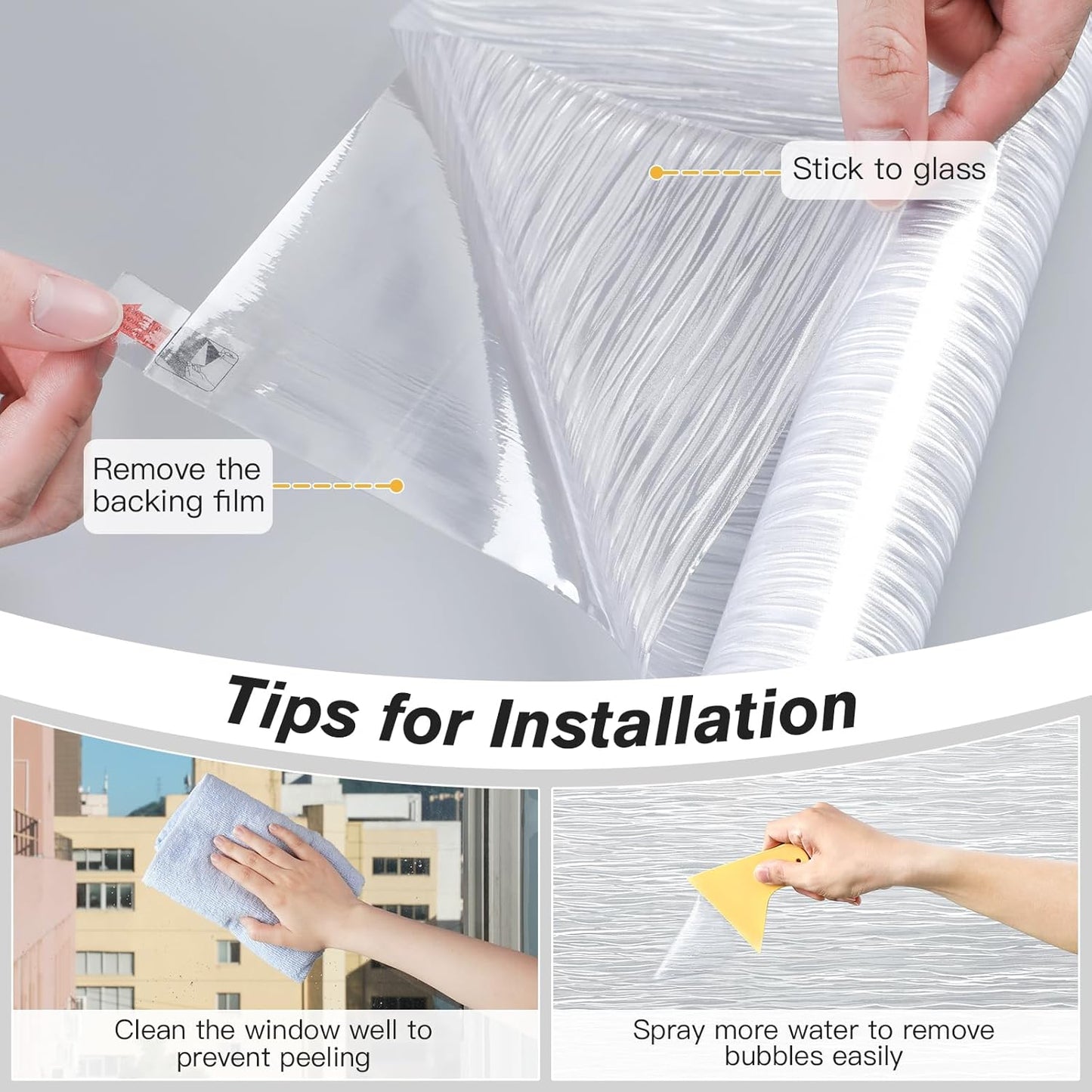 Haton Window Privacy Film, Frosted Glass Privacy Window Clings, Sun Blocking Frosting Opaque Coverings, Static Cling Removable Decorative Stickers for Home Door, Non-Adhesive 23.6" x 78.7"