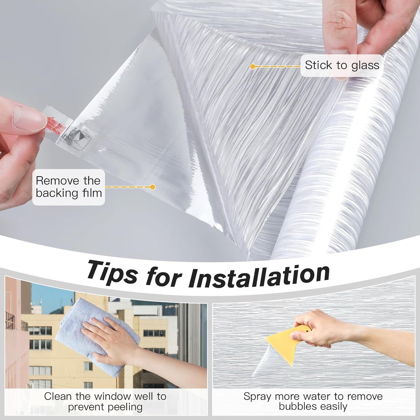 Haton Window Privacy Film, Frosted Glass Privacy Window Clings, Sun Blocking Frosting Opaque Coverings, Static Cling Removable Decorative Stickers for Home Door, Non-Adhesive 23.6" x 157.4"