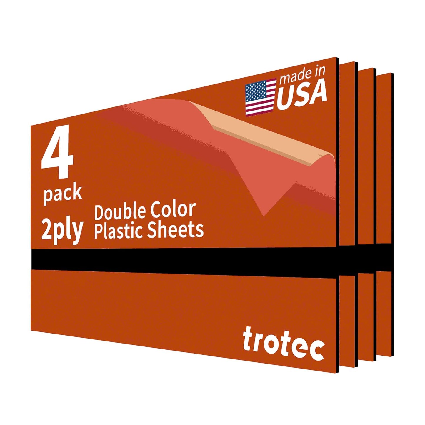 Trotec TroLase | 12"x24"x1/16", 4 Pcs | Orange/Black| 2 Ply | Modified Acrylic | Laser Engraving Double Color Plastic Sheet | Engraving Blanks for Laser, Saw, Guillotine | Made in USA