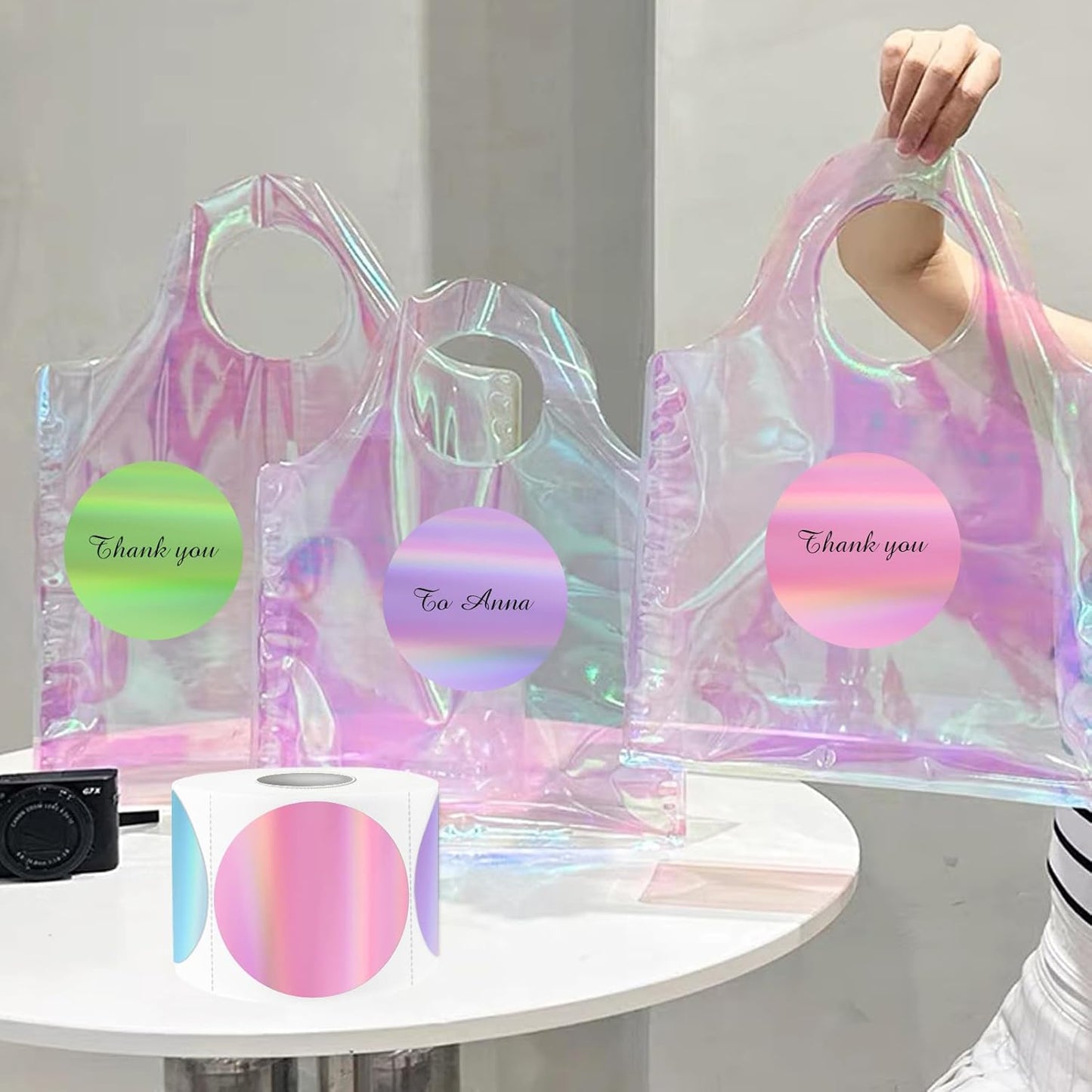 3" Circle Holographic Thermal Label Stickers, Round Printable Labels Rainbow Glitter Thermal Printer Sticker for Gift Wrapping- Spring Color/ 4 Colors