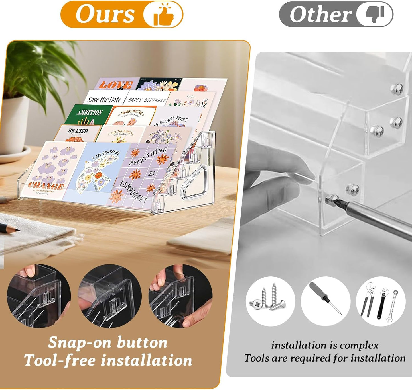 2 Pack 5 Tier Acrylic Card Display Stand, 12" Trading Card Display Rack, Clear Card Stand for PSA Cards, Baseball Cards, Sports Cards, Football Cards, Business Cards and Stickers
