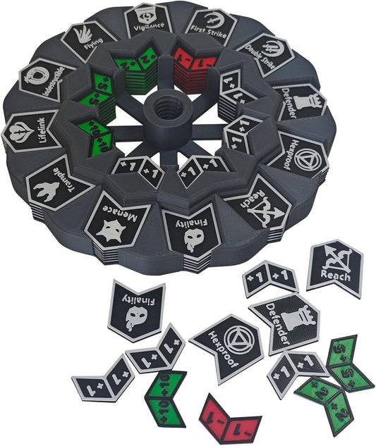 MTG Abilities Keywords Counter Wheel, Black Token Tracker 7.5 inch Diameter,123-Piece Keyword and Life Counter Bulk Tokens MTG, TCG, Cards Gaming Accessories