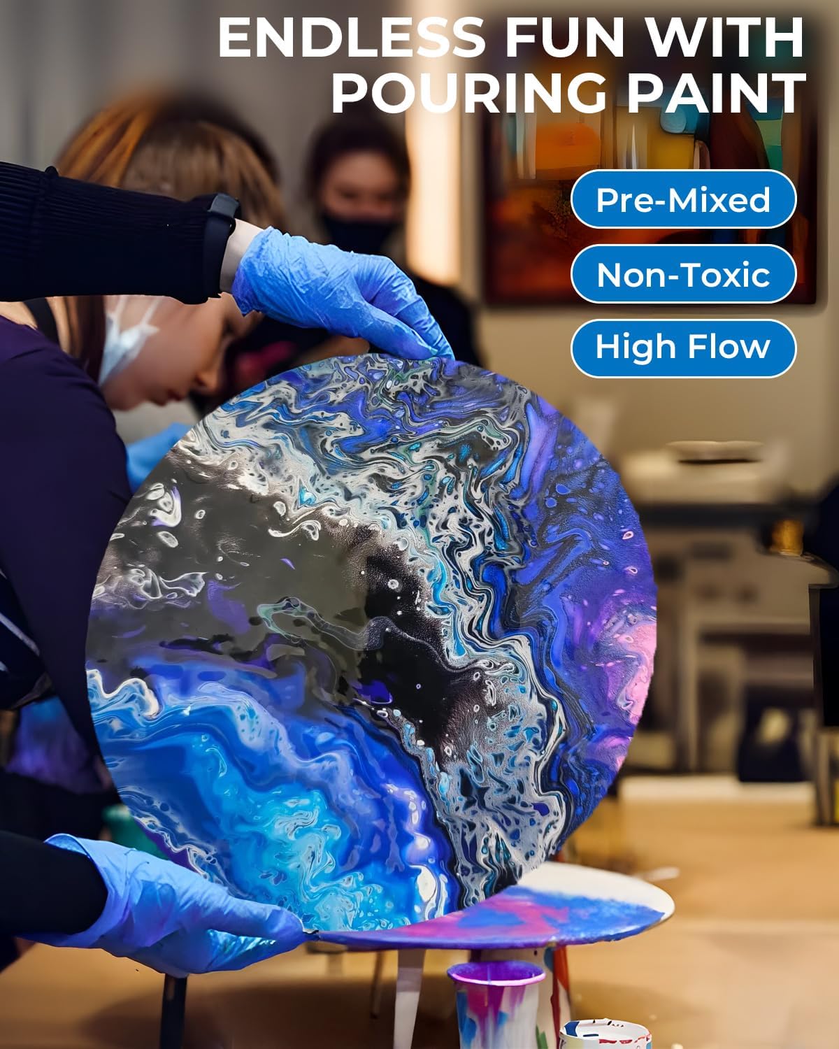 Nicpro 8 Colors Large Bulk Acrylic Pour Paint Set (69oz,2040ml) Premixed High Flow Art Pouring Paint Supplies Kit with Silicone Pour Oil, Gloves for Beginner Cell Creation Flow DIY, Ready to Pour