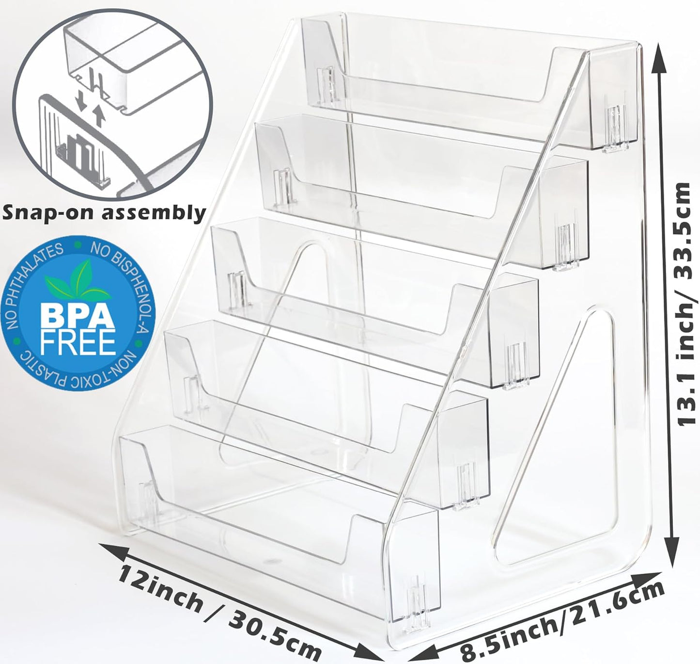 Card Display Stand set of 2, Clear 5-Tiered Shelf For Greeting Card, Stickers, Postcard, Sports Graded Card, Football Baseball Basketball Cards, Table Top Holder Display Rack For Psa Slabs (2 Pack)