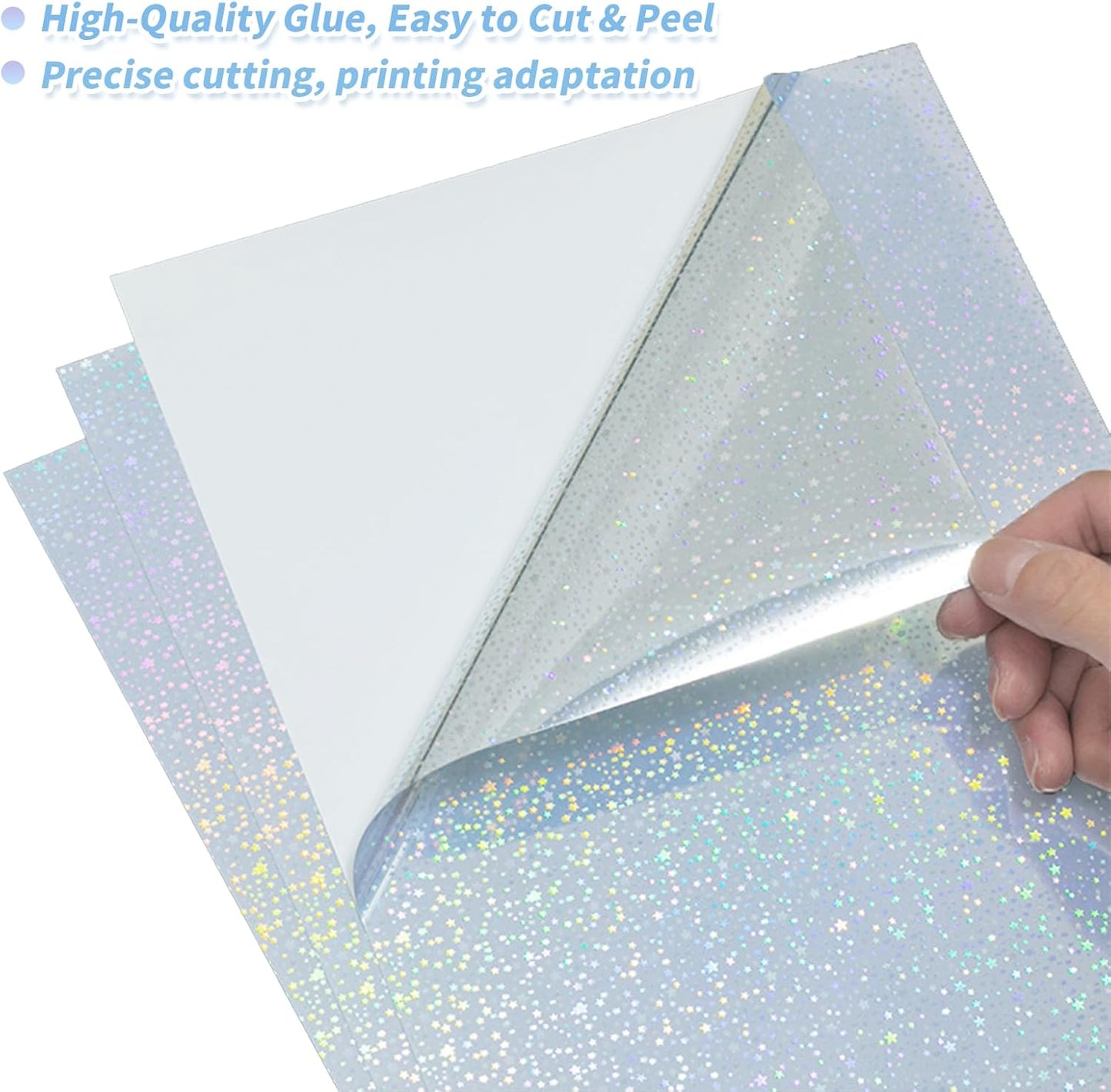 Printable Holographic Sticker Paper,20 Sheets 11 x 8.5''five-pointed star Printable Waterproof Sticker,Rainbow Vinyl Sticker for Inkjet or Laser Printer
