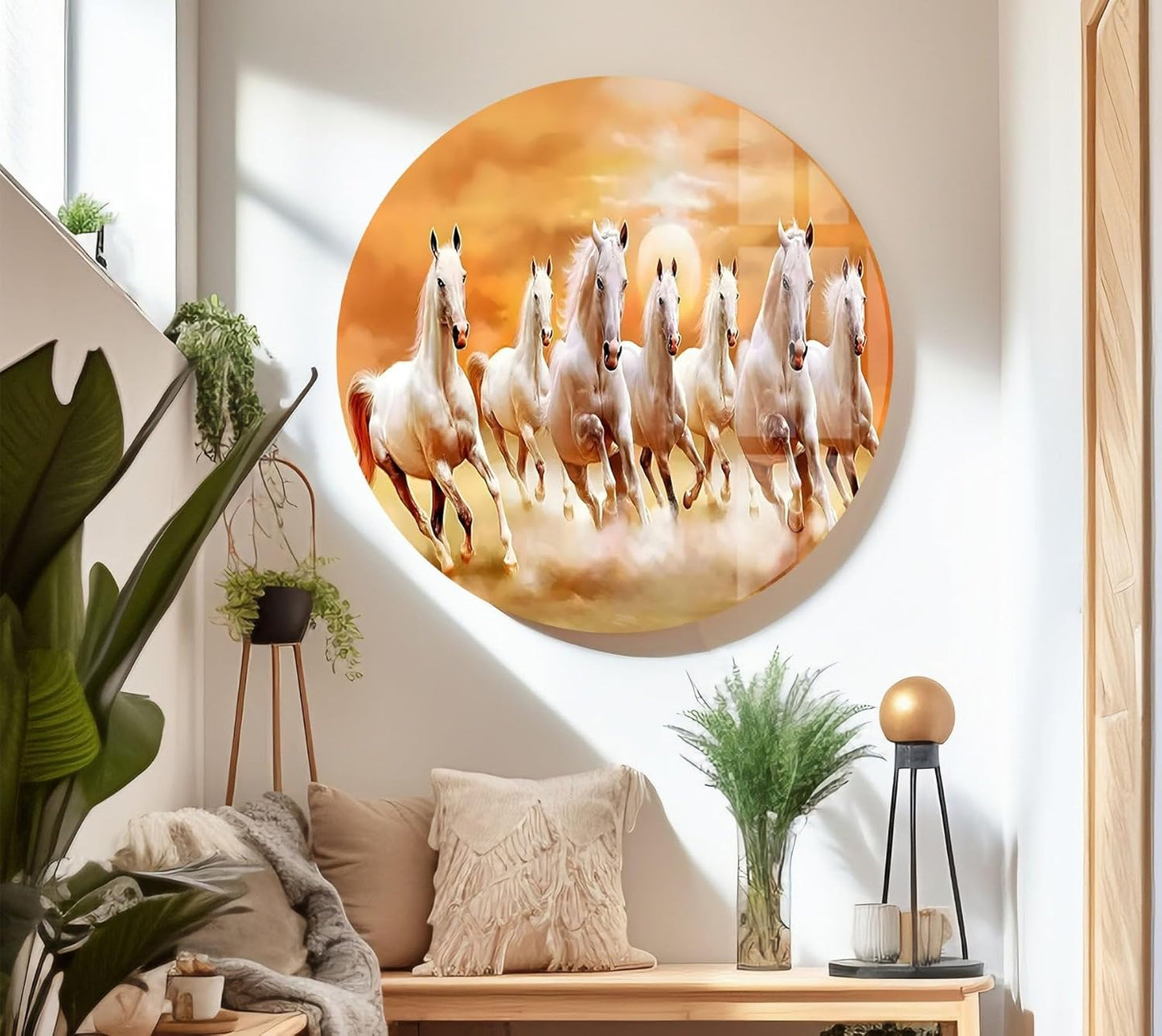 My Photostation.com 43Wx27H'' White Horses Running on Sunset Glass Wall ArtTempered Glass Printing Wall Decor Large Wall Art Wall Hangings