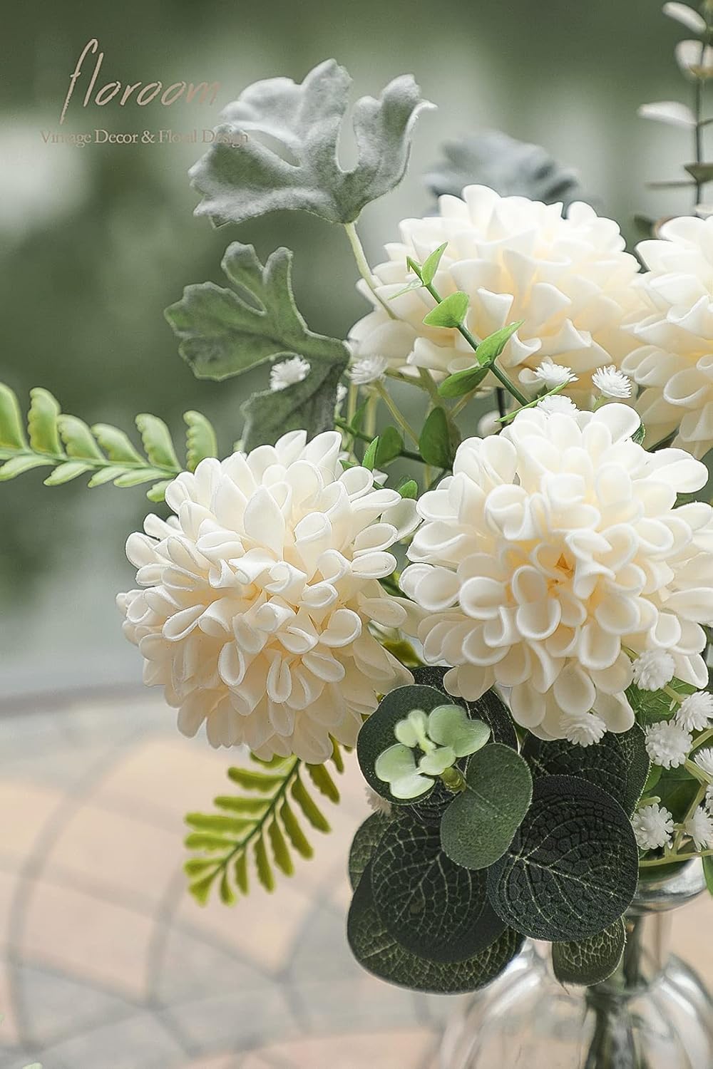 Floroom Artificial Dahlia Flowers 25pcs Real Looking Cream Foam Fake Roses with Stems for DIY Wedding Bouquets Bridal Shower Centerpieces Floral Arrangements Party Tables Home Decoration