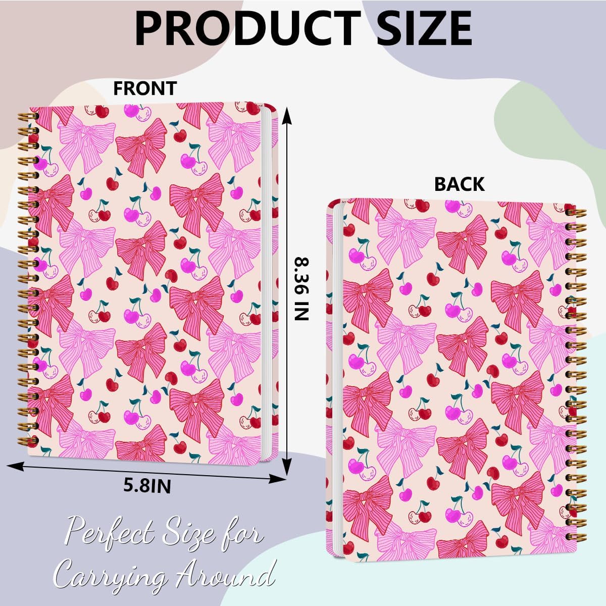2 PCs Coquette Pink Bows Cherry Journaling Notebooks Trendy Preppy Spiral Notebook Aesthetic Design Gifts for Women Girls Note Books Journals for Writing Hardcover Notebook Office Classroom Supplies