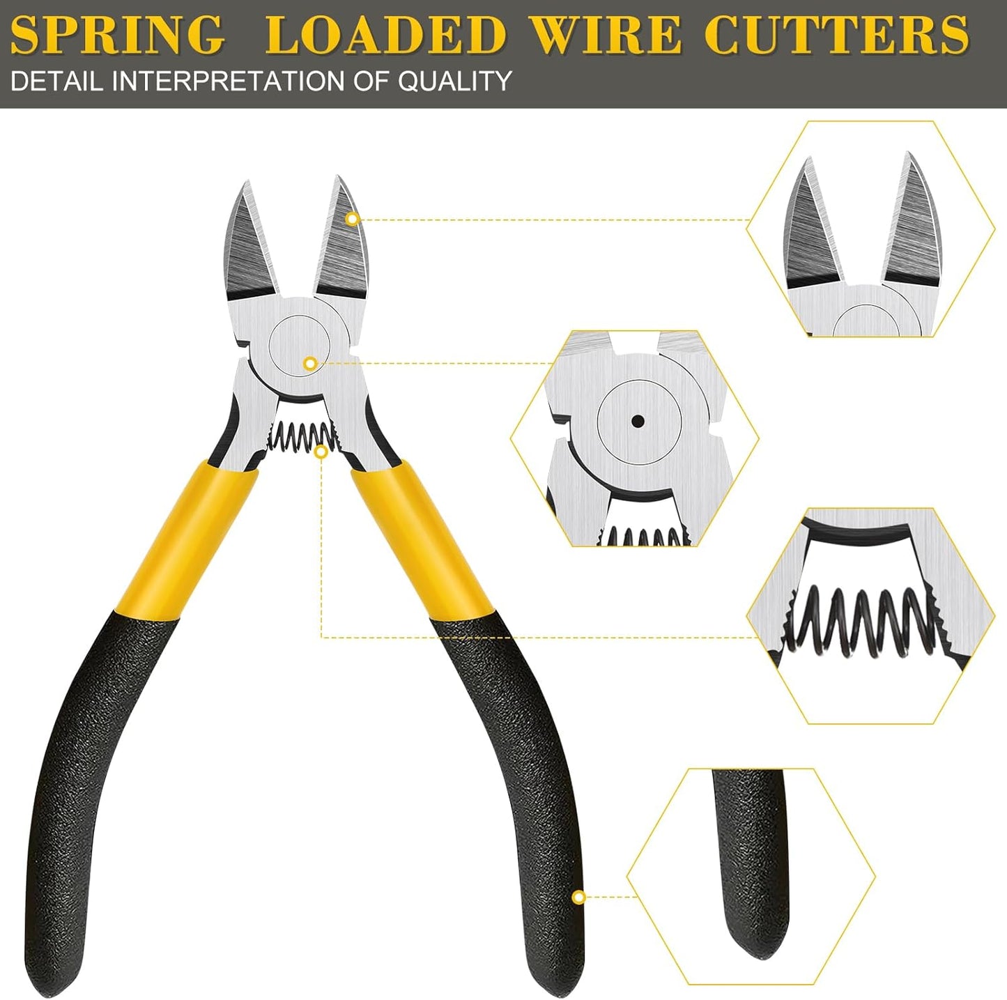 Lasnten 15 Pcs 5" Wire Cutters Precision Cutting Pliers Side Diagonal Cutters Small Wire Clippers Spring Loaded Flush Cut Snips with Nonslip Handle for DIY Jewelry Making Crafting Model Kits Zip Ties