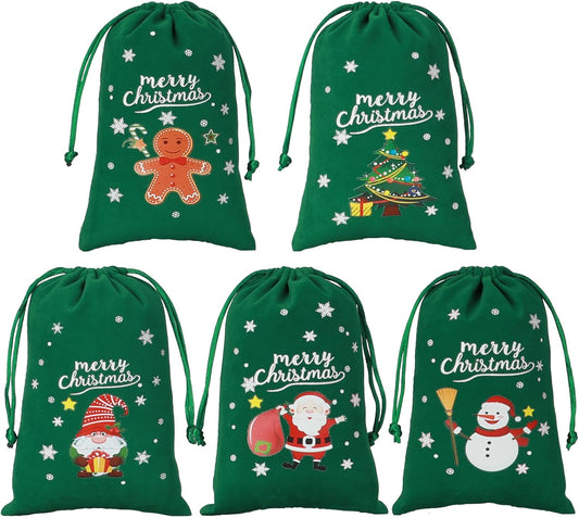 Tapleap Coth Christmas Bags with Drawstring - 50Pcs 4x6 Green Velvet for Wrapping Christmas Party Favors or Gifts for Friends, Small Bussiness, Palm Crosses