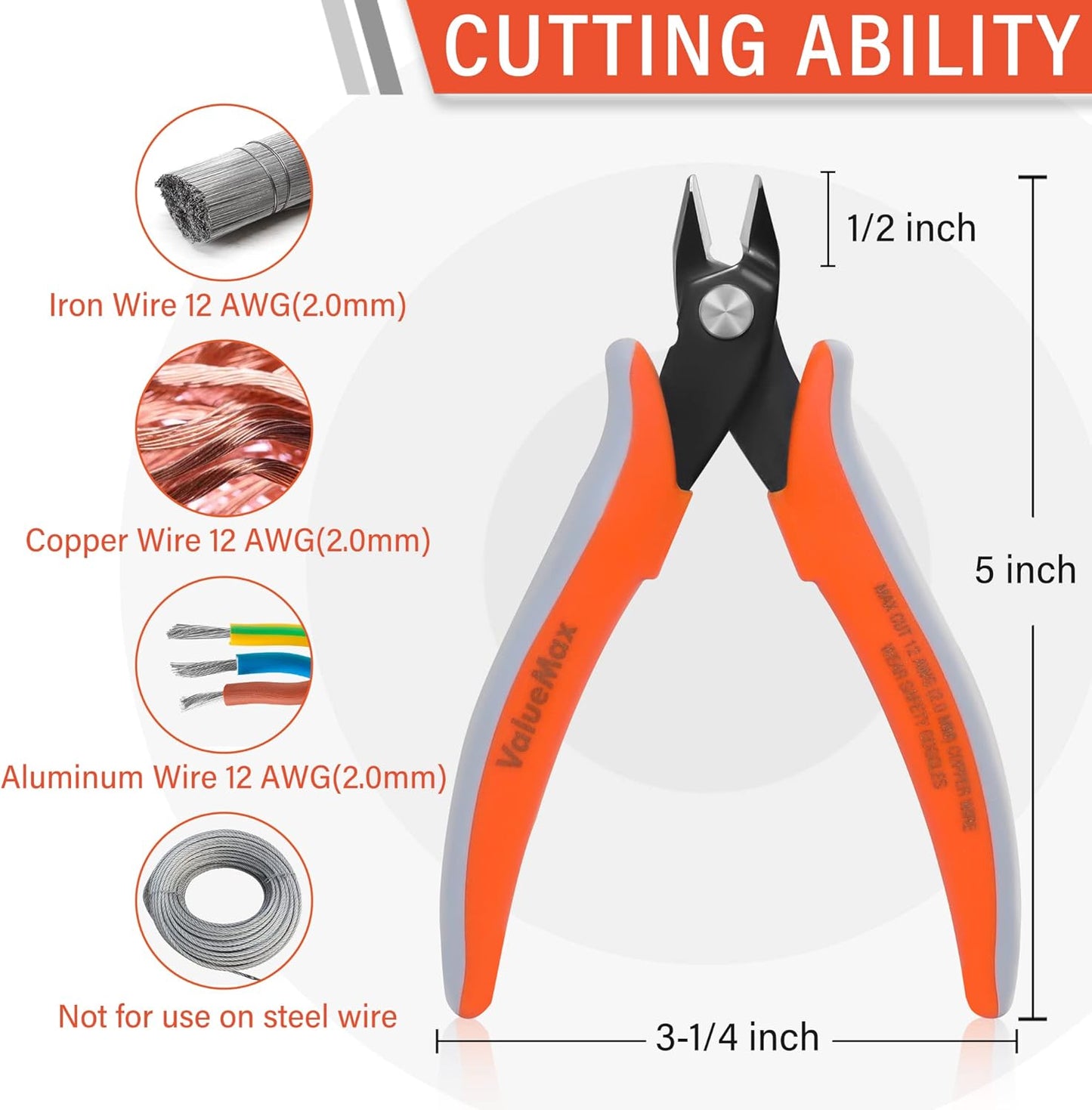 ValueMax Flush Wire Cutters, 3 Pack 5 Inch Precision Micro Cutter Anti-Slip Flush Cut Pliers, Diagonal Side Cutters for Electronics, Aluminum, Jewelry, 3D Printing, and Soft Copper Wire