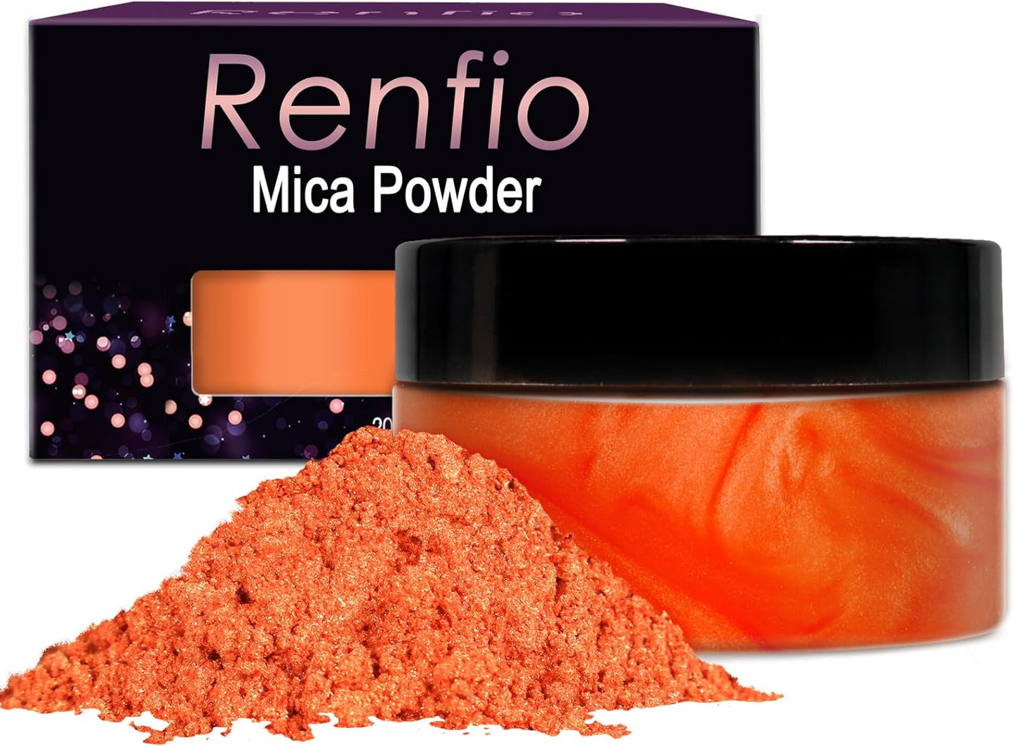 Renfio 100g Mica Powder Pigment, Metallic Natural Dye Mineral Pearl Shimmer Epoxy Resin Dye for Painting Soap Making Slime Bath Bombs 3.5 Oz - Orange