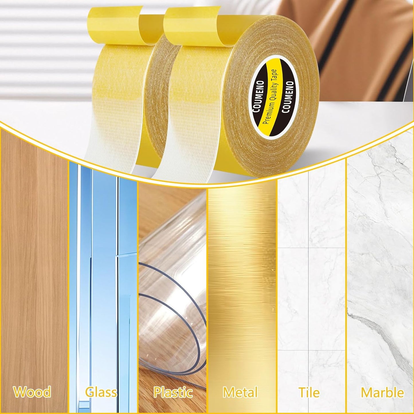 Double Sided Tape Heavy Duty Strong Wall Adhesive with Fiberglass Mesh, Super Sticky Resistente Easy Use Mounting Tape 2.2inX33FT