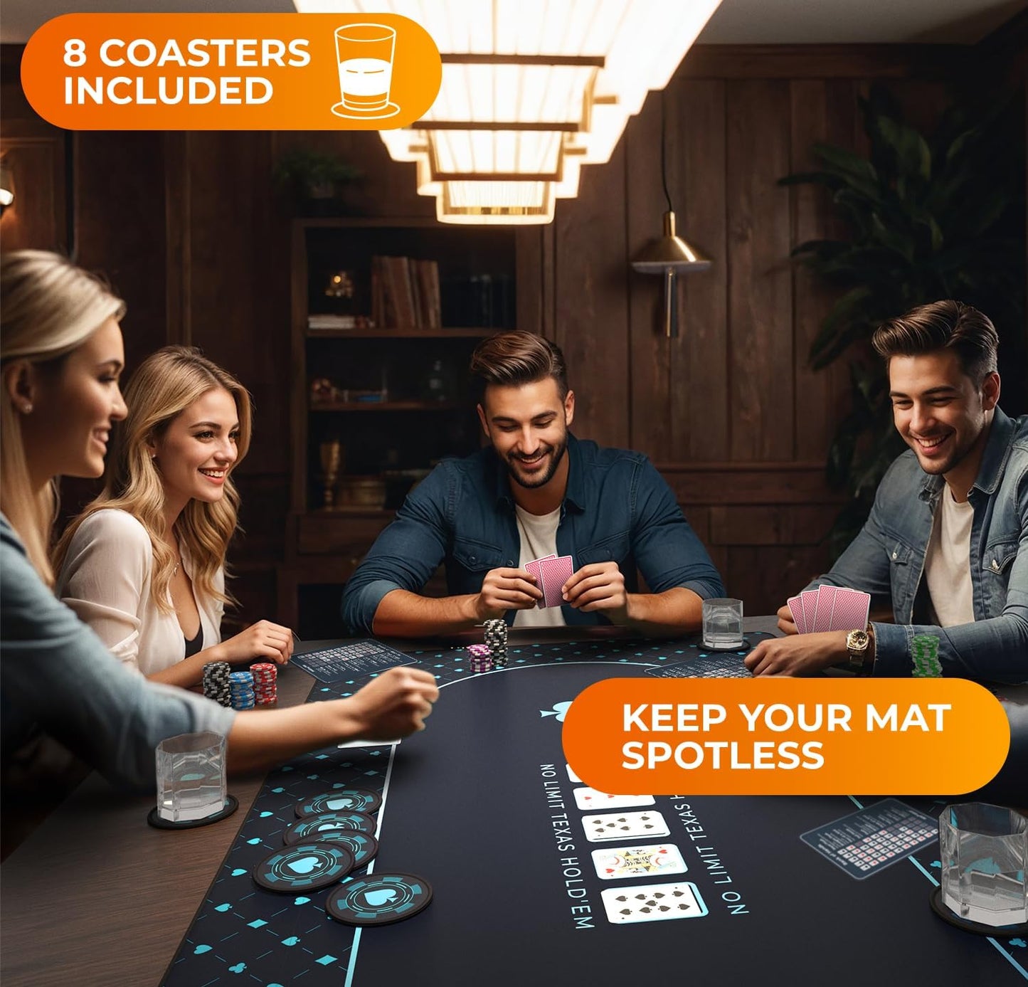 Newverest Poker Table Top 70" x 35", Texas Hold'em Poker Mat for Home Game Nights Up to 10 Players, Casino| Poker Topper Cloth for Tables in Zipper Storage Bag with 8 Coasters in Poker Gift-Ready Box