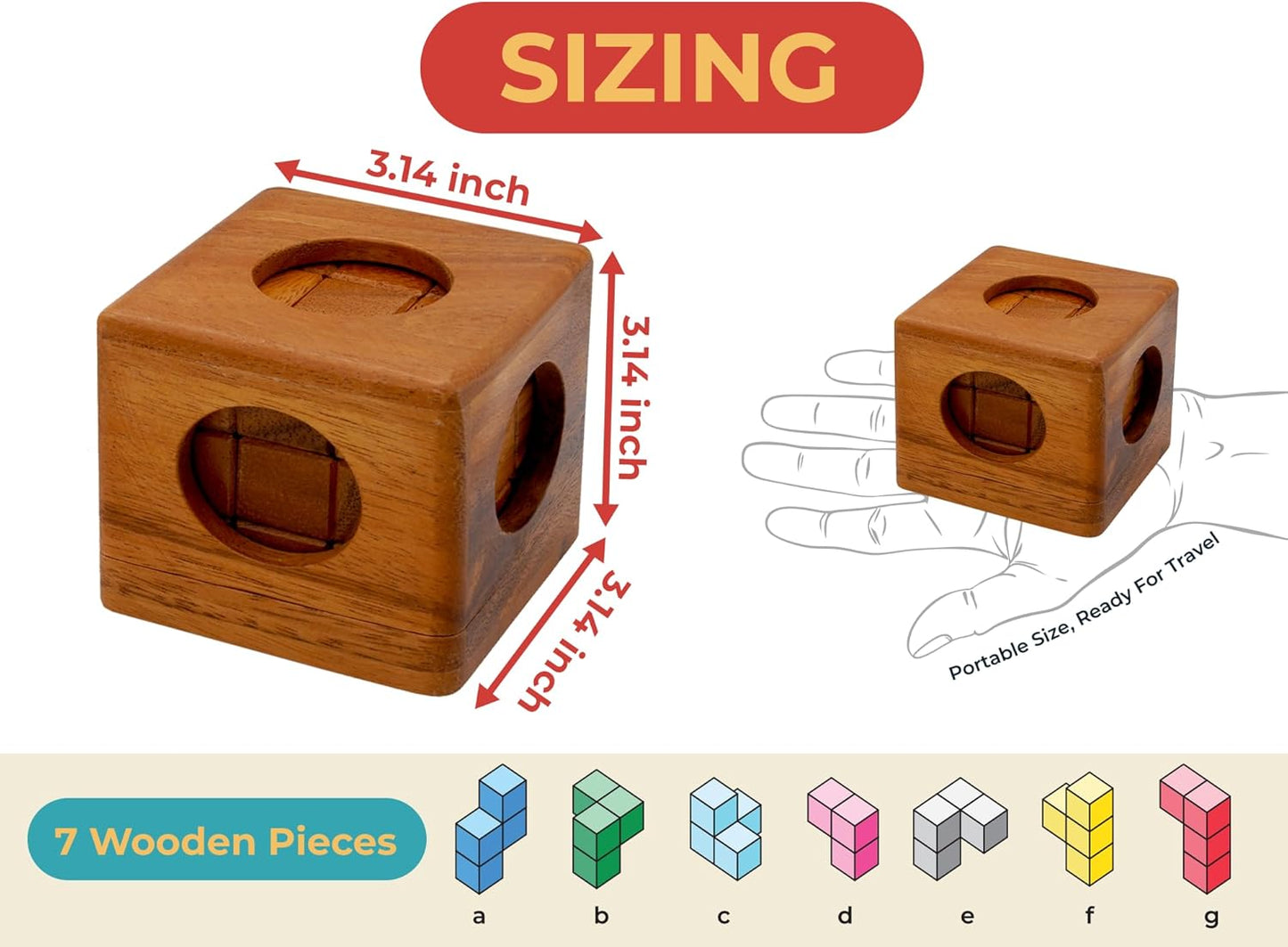 BSIRI Soma Puzzle Cube Wooden Toy Brain Teaser Desk Board Games Adults Master Block Christmas Mind Magic Kids Benders Wood Hand Cube Family Teens Boy Classic