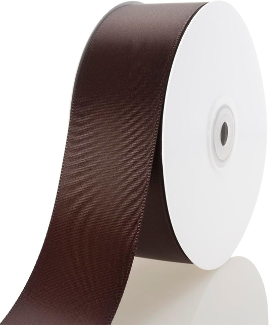 1 1/2 Inch Brown Ribbon, 50 Yards Craft Polyester Satin Ribbon Perfect for Gift Wrapping, Handmade Roses, Wedding Party Decorations and DIY Crafts