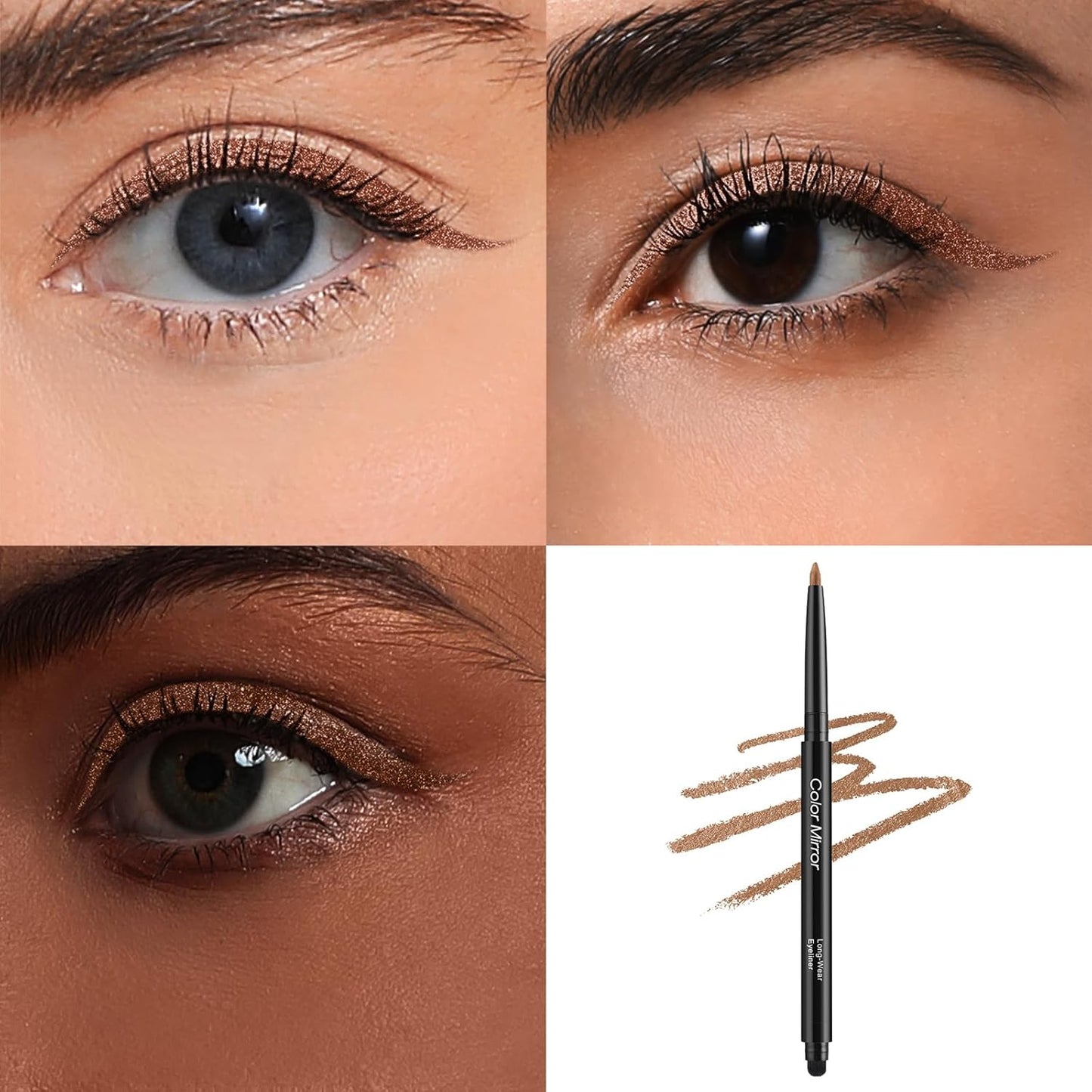 Smudge Proof Eyeliner, Waterproof Retractable Eye liner with Brush, Matte and Shimmer Eyeliner Pencil, Creamy Texture, Long lasting & Smooth(35 Casablanca Shimmer)