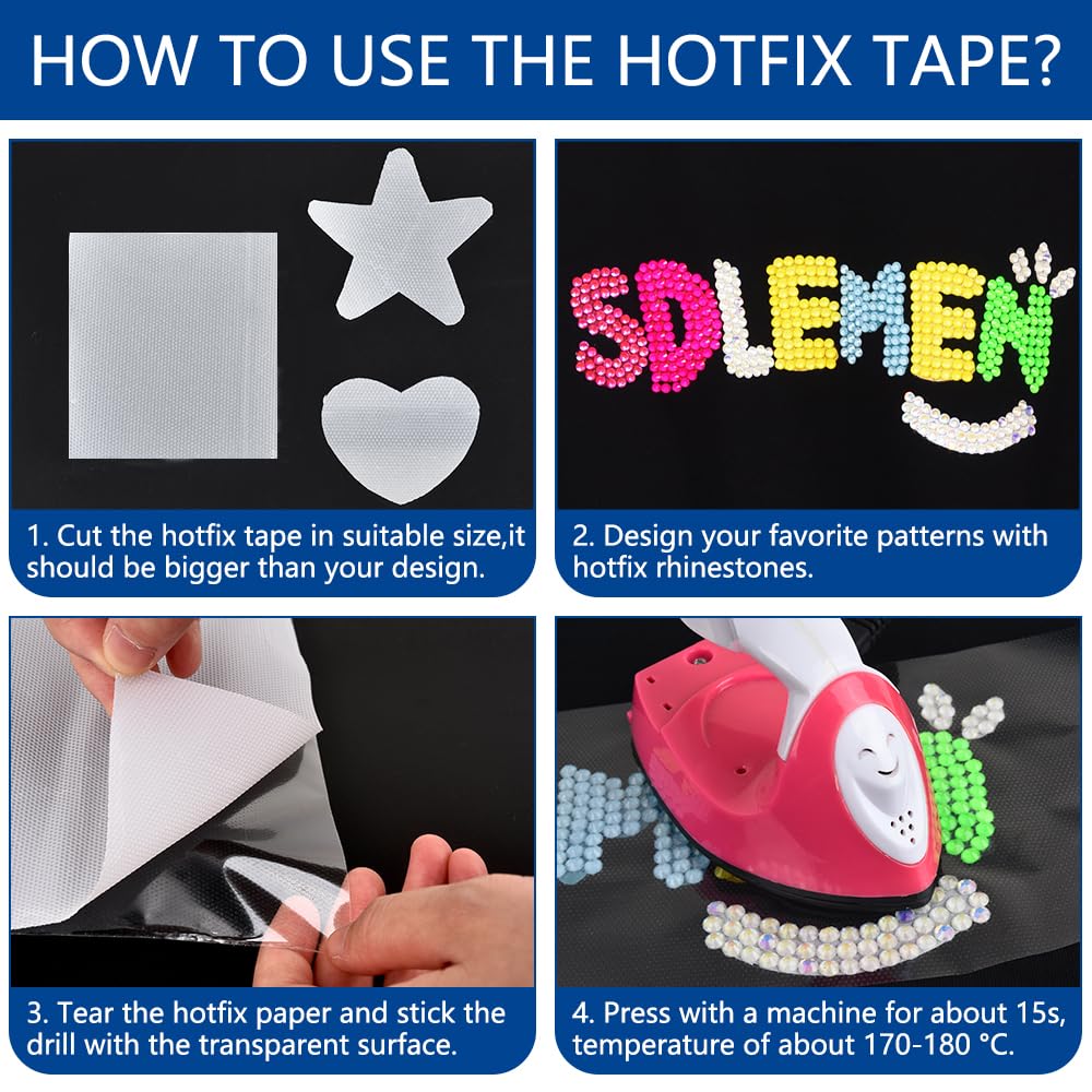 Blinginbox Hotfix Tape,Hot Fix Rhinestones Transfer Film Paper Iron on Rhinestones Transfer Paper.(10ft*12.6in)