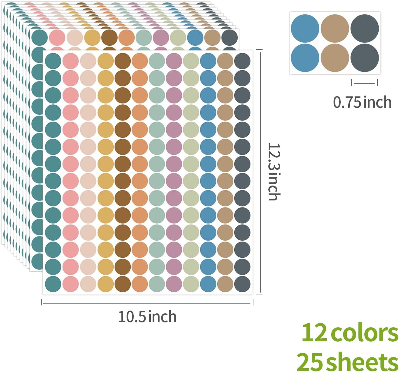 REGELETO Boho 4200 PCS 0.75 Inch 12 Colors Round Colored Dot Stickers for Toddlers Teaching Papers, Color Coding Labels, Circle Dots Stickers for Office and Student Classroom (25 Sheets)