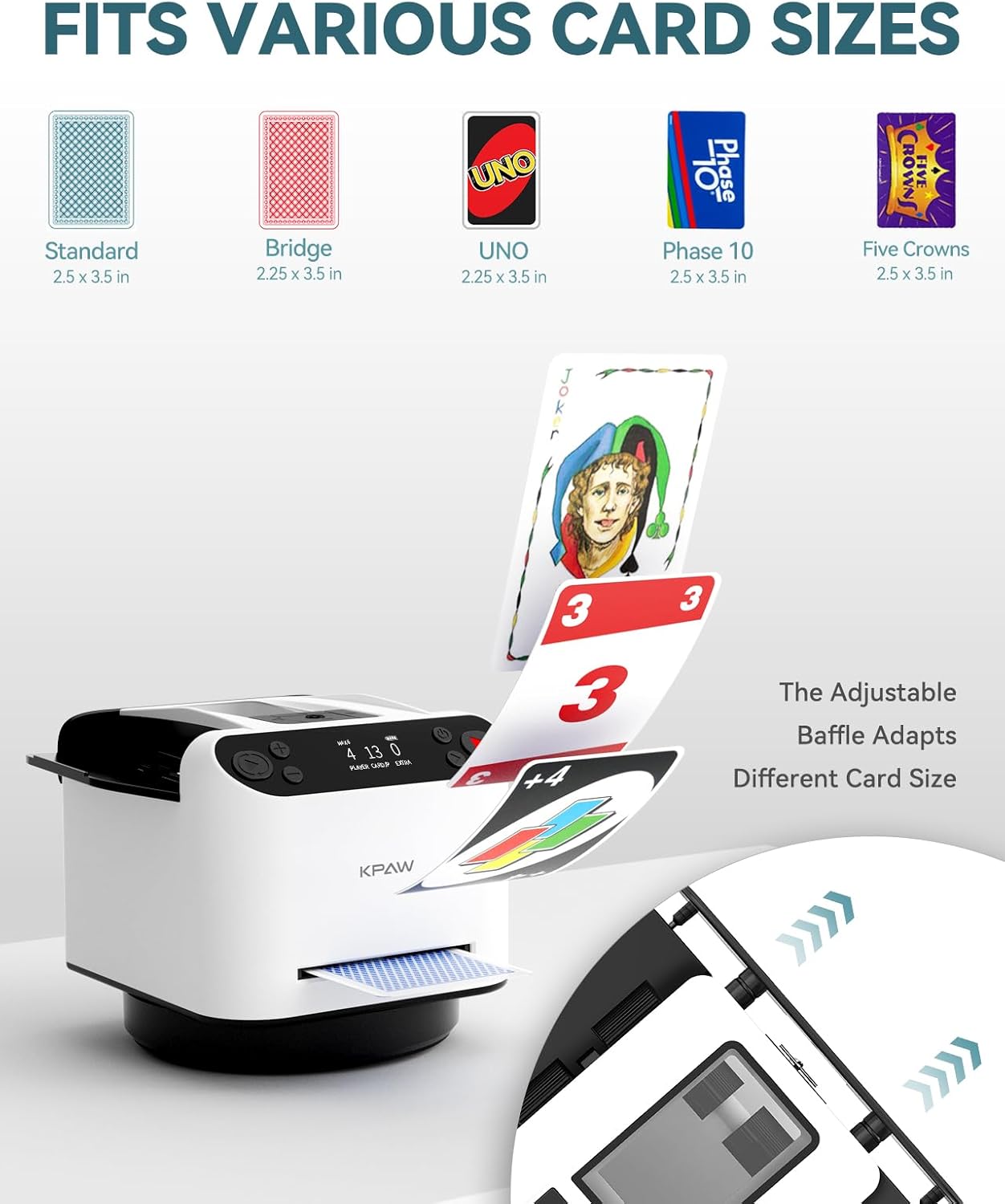 Automatic Card Shuffler and Dealer - 1-2 Decks Support 12 Players, 4 Drawing Remotes, Auto Post-Shuffle Deal, Consecutive/Random Dealing, for Poker, Blackjack, UNO, Phase 10, Five Crowns (White)