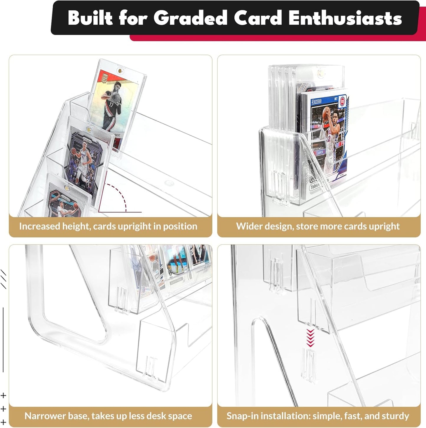 Trading Card Display Stand, Vertical Holder for Baseball Basketball Sports Graded Card Display Stand Tabletop for PSA BGS SGC Slabs, Snap-On Assembly(5 Tier, 2 Pack)