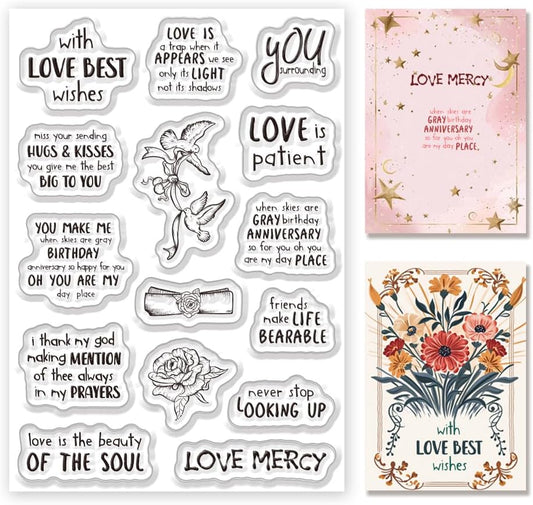 Inspirational Words Transparent Clear Stamps Flower Graduation Cards Silicone Stamps for DIY Scrapbooking Supplies Embossing Paper Card Happy Birthday Clear Stamps for DIY Card Making