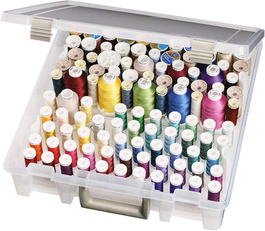 ArtBin Super Satchel Thread Box - Versatile Thread Storage for Sewing, Embroidery, and Quilting - 108 Pegs, Portable Design, Compatible with ArtBin Accessories - Made in USA, Transparent and Compact
