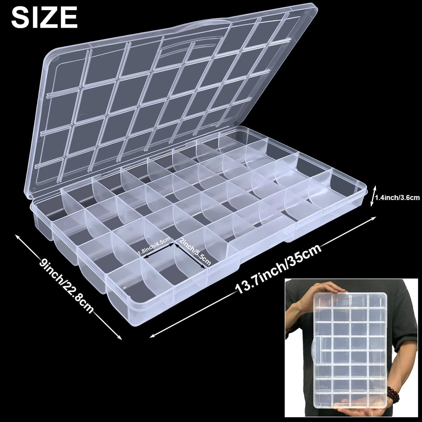 DUOFIRE 32 Grids Bead Organizer, Craft Organizers and Storage with Fixed Compartment, Plastic Bead Storage for Jewelry Beads Earring Tool Fishing Hook Small Accessories